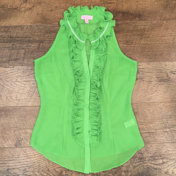 Lilly Pulitzer Button Up Ruffle V-Neck Sleeveless Blouse - Picture 1 of 12